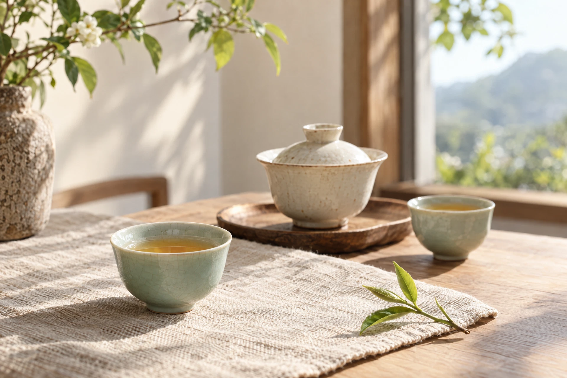A conceptual tea setting in natural light